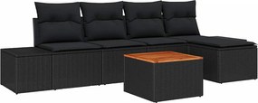 vidaXL Kerti Kanapé Szett tárolóval 6 pcs Fekete polirattan