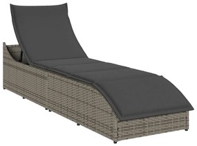 Összecsukható napozóágy párnával és tárolóval szürke polyrattan