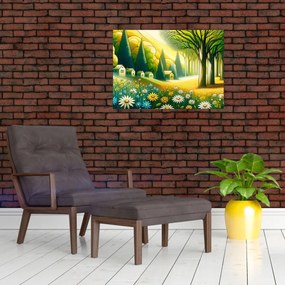 Kép - Falu sárga-zöld színekben (70x50 cm)