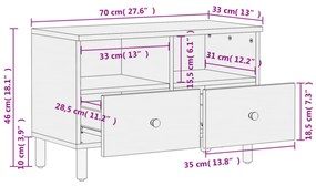 fekete tömör mangófa TV-szekrény 70 x 33 x 46 cm