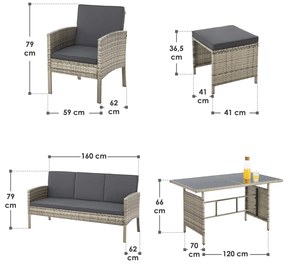 Juskys Rattan szett Torinó - szürke