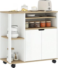 HOMCOM Konyhai Kocsi Tálalókocsi Fiókkal, Csúszó és Állítható Polcokkal, Konyhai Állvány Munkafelülettel, Kerekekkel az Étkezőbe, 80 x 40 x 82 cm, Feh
