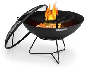 Blumfeldt Orbit, 3 az 1-ben acél tűzrakóhely, Ø 60 cm, 40 cm grill, asztal, fekete