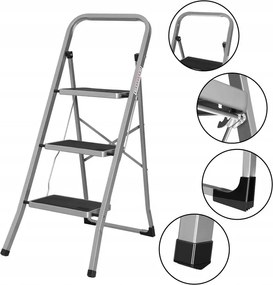 Háztartási Létra 3 Fokozatú Erős Acél Tömör 150 kg