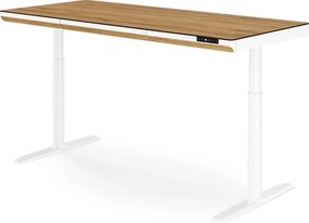 Elektromos ülő-álló íróasztal fiókkal és Qi vezeték nélküli töltővel fehér/aranytölgy, 1600 mm: ELLIS