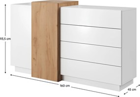 Komód 2D4S, fehér/tölgy craft arany, TRIO