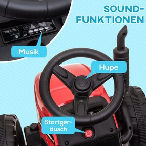 HOMCOM Elektromos gyerekautó, gyerek traktor, szülői távirányítóval, max. 6 km/h sebesség; piros-fekete