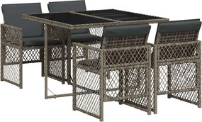 vidaXL 5 részes szürke polyrattan kerti étkezőgarnitúra párnával