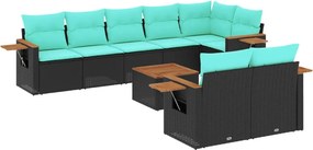 vidaXL 9 részes fekete polyrattan kerti ülőgarnitúra párnával