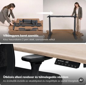 Elektromos íróasztal magasságállítással ergonomikus antracit/sonoma tölgy,1200x600 mm: ARIA