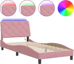 vidaXL rózsaszín bársony ágykeret LED-ekkel matrac nélkül 80 x 200 cm