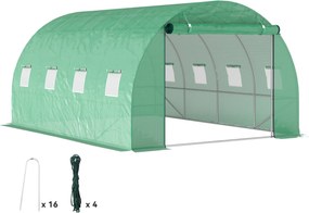 Outsunny Üvegház 300x400x200cm Fóliás Üvegház Paradicsomház Ajtóval, 8 Ablakkal, Galvanizált Acél Fóliás Tunnellal, 170g/m² PE, Stabil Növény Tunnelt,