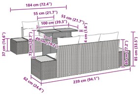 6 Darabos Kert Étkezőszett Párnákkal Bézs Poli Rattan Akácia