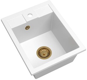 Mosogató Quality Ferrum 40, konyhai gránit mosogató 400x500x195 mm + arany szifon, fehér, SKQ-FER.W.1K40.XG