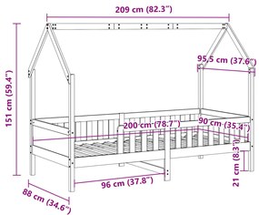 fehér tömör fenyőfa házikó gyerekágykeret 90 x 200 cm