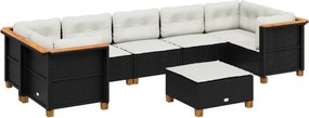 vidaXL 8 részes fekete polyrattan kerti ülőgarnitúra párnákkal