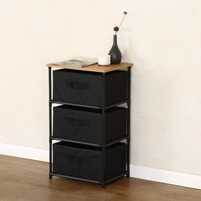 Intenso Home komód 3db szövet fiókkal 40x68cm | Fekete - arany tölgy vászonfiókos tároló