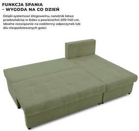 Venezia sarokkanapé, kordbársony, univerzális oldal, bonell töltet, zöld