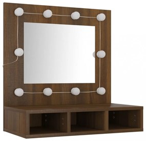 barna tölgy színű tükrös szekrény LED-ekkel 60 x 31,5 x 62 cm