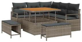 vidaXL Kerti Kanapé Szett párnával 8 pcs Szürke polirattan