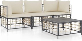 vidaXL 4 részes antracitszürke polyrattan kerti ülőgarnitúra párnákkal