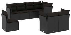 8 részes fekete polyrattan kerti ülőgarnitúra párnákkal