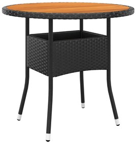 vidaXL fekete akácfa és polyrattan kerti asztal Ø80 x 75 cm