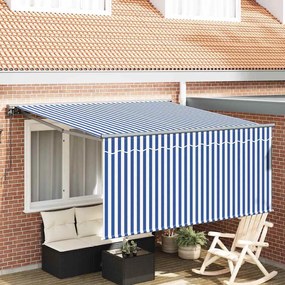 Behúzható napellenző Kék és fehér 300 x 250 cm szövet