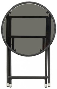 fekete polyrattan és edzett üveg teázóasztal 60 cm