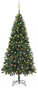 Zöld műkarácsonyfa LED-ekkel és gömbökkel 210 cm
