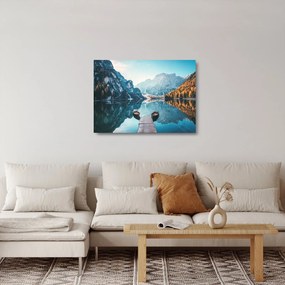 Üveg kép - Csónakok a Braies-tónál (70x50 cm)