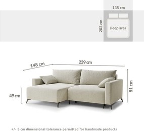 Barna zsenília kinyitható-tárolóhelyes sarokkanapé (bal oldali-heverő résszel) Leon – Maison de Rêve