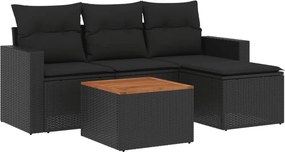vidaXL 5 részes fekete polyrattan kerti kanapészett párnákkal