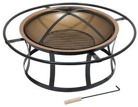 Hordozható fa tűzrakóhely rostéllyal fekete/réz