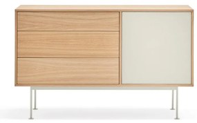 Yoko krémfehér komód tölgyfa dekorral, szélesség 128 cm - Teulat