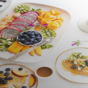 Tányérok gyümölcsökkel az asztalon képe (120x50 cm)