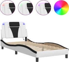 vidaXL fehér és fekete ágykeret Viana LED-ekkel matrac nélkül 90x190 cm