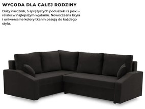 Grande Plus sarokkanapé, baloldali, szövet anyag, fekete