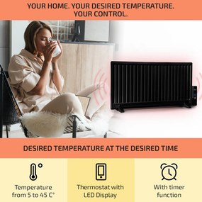 Wallander, olajradiátor, 1000 W, termosztát, olajfűtés, lapos design, fekete
