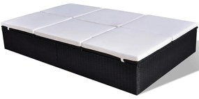 Fekete kétszemélyes polyrattan napozóágy párnával