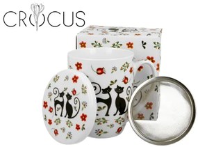 Cicás porcelán bögre tetővel fémszűrővel 430 ml dobozban Ethno Cats