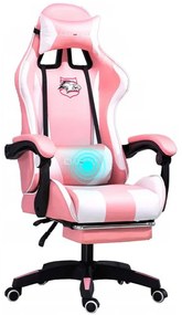 Kényelmes gamer szék rózsaszín-fehér masszázspárnával