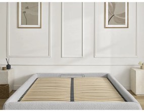 Világosszürke kárpitozott ágyneműtartós-ágytámla nélkül franciaágy ágyráccsal 180x200 cm Inera – Bobochic Paris