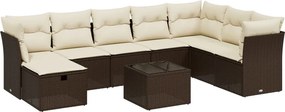 vidaXL 9 részes barna polyrattan kerti ülőgarnitúra párnákkal