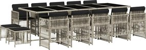 vidaXL 15 részes szürke polyrattan kerti étkezőgarnitúra párnákkal