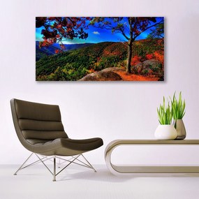 Modern üvegkép Mount Forest Nature 125x50 cm