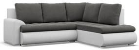 Tokio sarokkanapé, L alakú háttámlával, 2 ágyneműtartóval, bársony + műbőr, jobboldali, szürke - fehér