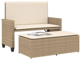 bézs polyrattan kerti pad párnákkal és lábtartóval