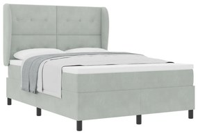 Box Spring Ágy Matracossal - Világosszürke, 140x190 cm, Bársony
