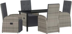 vidaXL Kert étkező szett párnával 5 pcs Szürke polirattan
